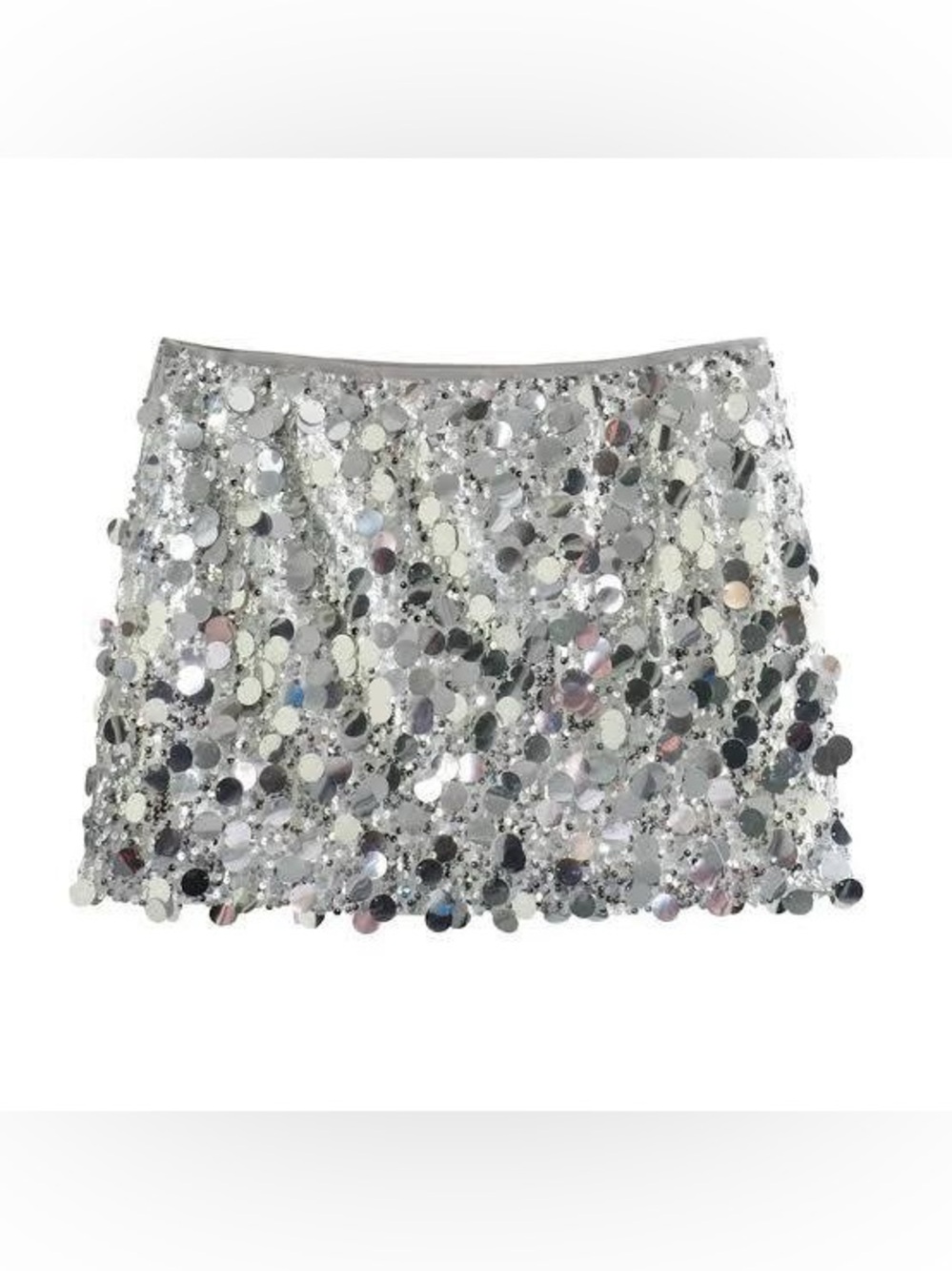 Edikted Sabina Low-Rise Silver Sequin Mini Skirt Size: Small